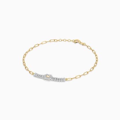 18K Yellow & White  Paperclip Chain Bracelet with Zircon Stones