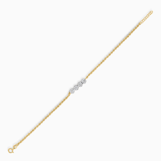 18K Yellow and White Gold Rope Chain Bracelet with Zircon stones
