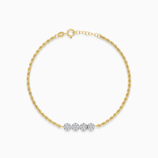 18K Yellow and White Gold Rope Chain Bracelet with Zircon stones