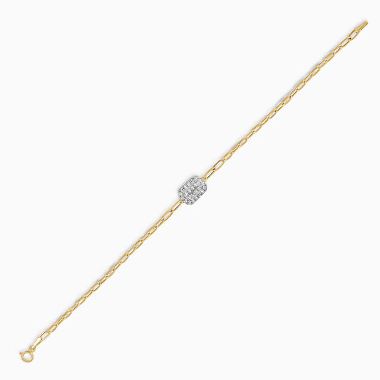 18K Yellow and white Gold paperclip bracelet with rectangular zircon stones