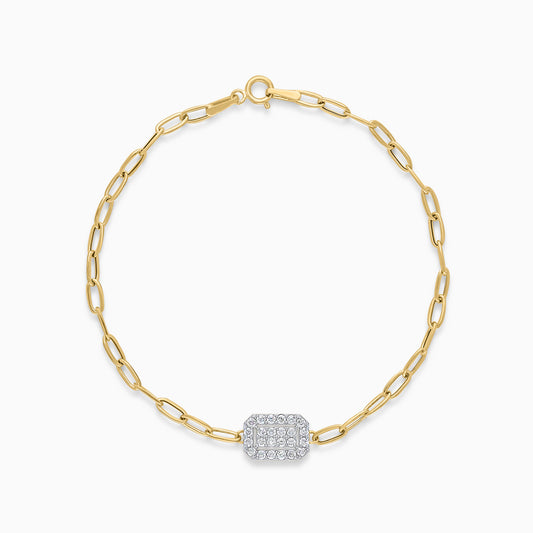 18K Yellow and white Gold paperclip bracelet with rectangular zircon stones