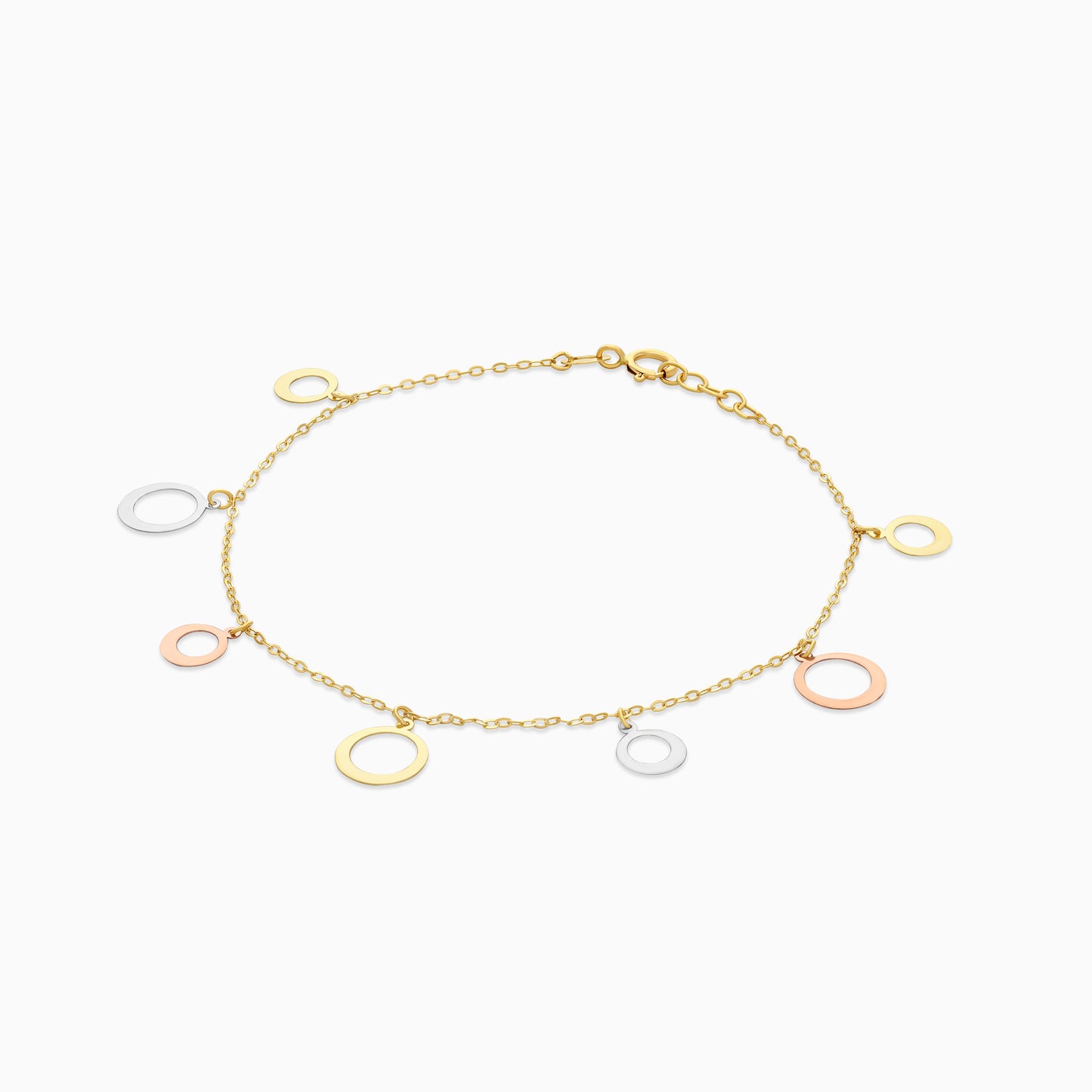 18K Multi-Colour Gold Charm Bracelet with 2 sizes Dangling Circles