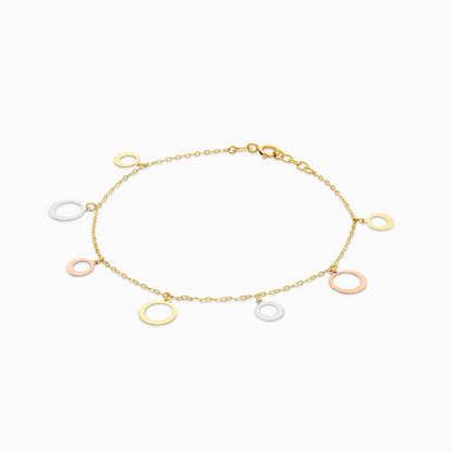 18K Multi-Colour Gold Charm Bracelet with 2 sizes Dangling Circles