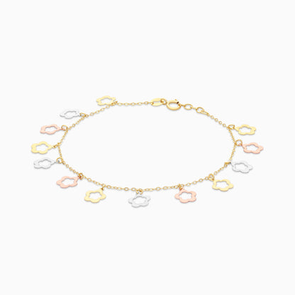 18K Multi-Colour Gold Charm Bracelet with Dangling Flowers