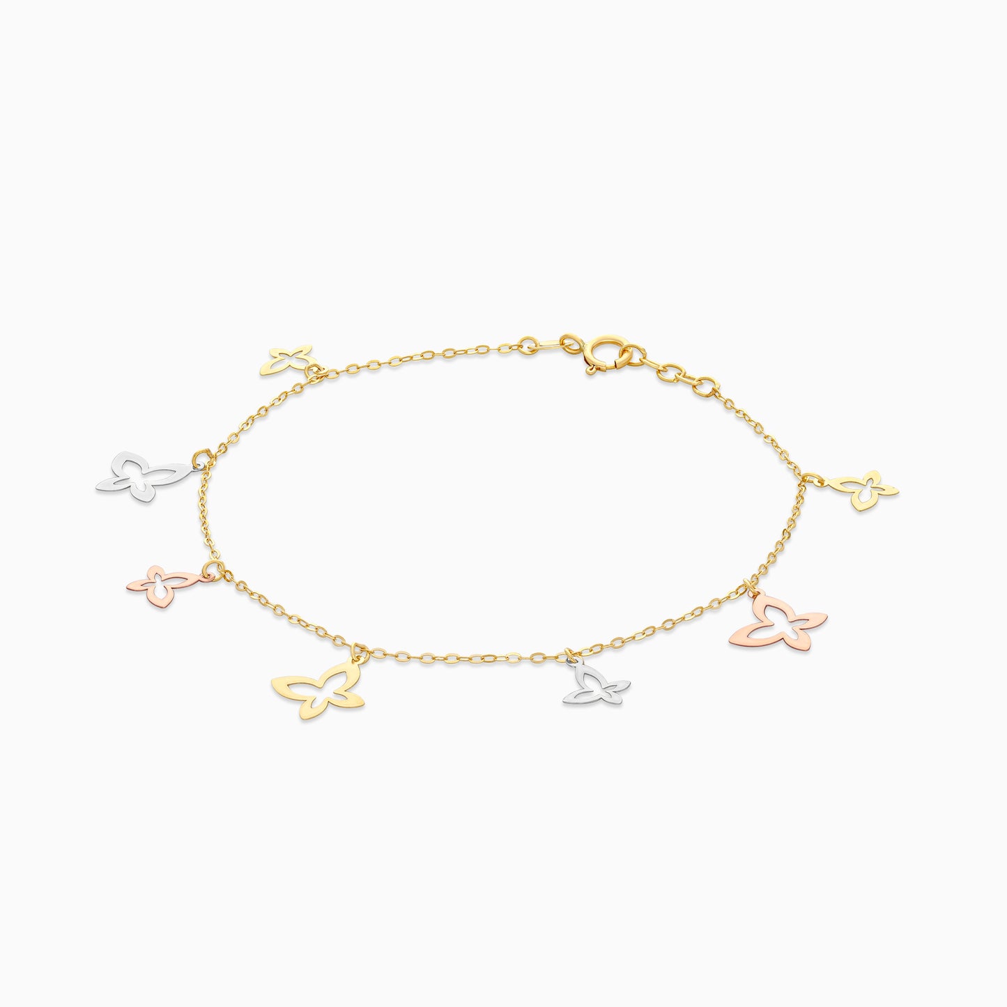 18K Multi Colour Gold Charm Bracelet with 2 sizes, Sharp Design Butterflies