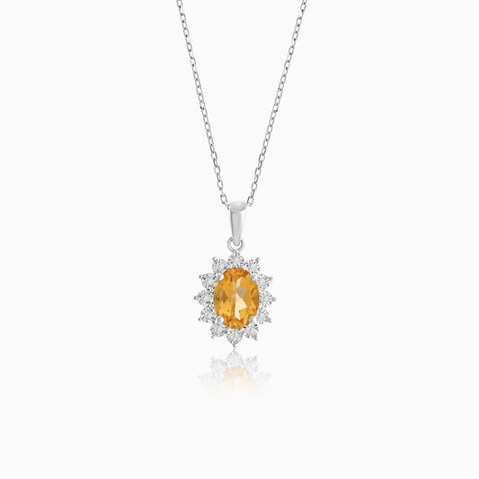 18K White Gold Natural Diamonds and Citrine Pendant Chain - Diana
