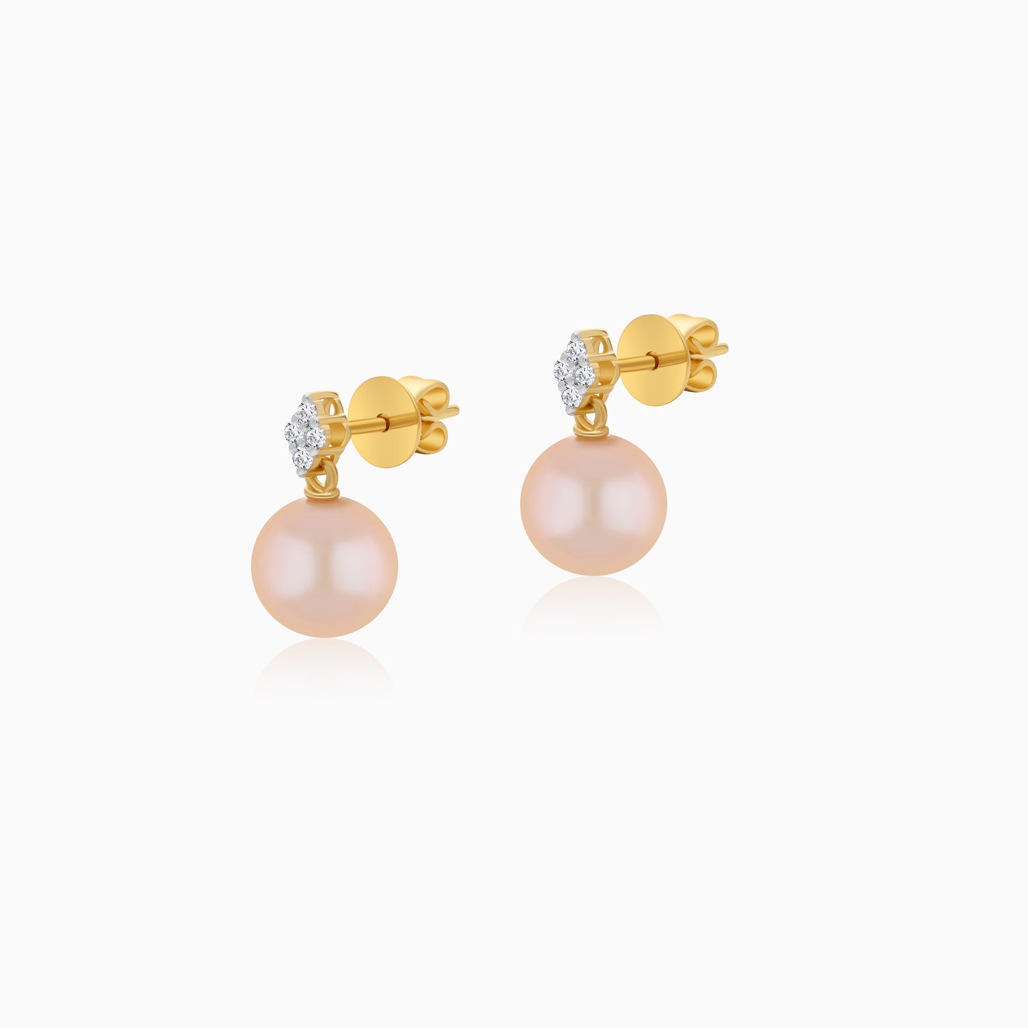 18K Yellow Gold Freshwater Pearl Stud Earrings and Natural Diamonds
