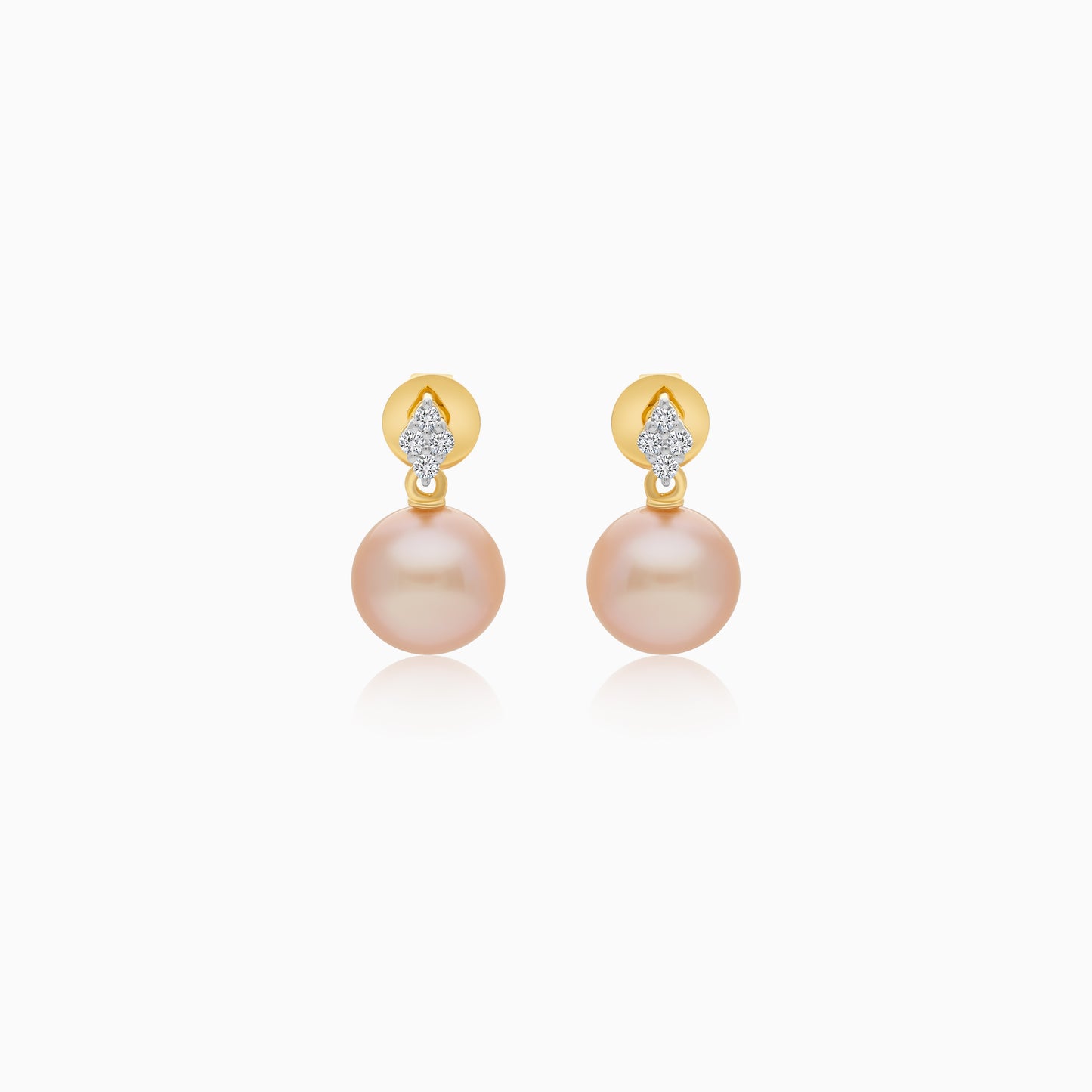18K Yellow Gold Freshwater Pearl Stud Earrings and Natural Diamonds