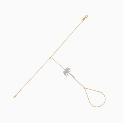 18K Yellow Gold Hand Chain -Panja- Decorated with Palm Tree-Shaped Natural Diamond | Al Nakhla Collection