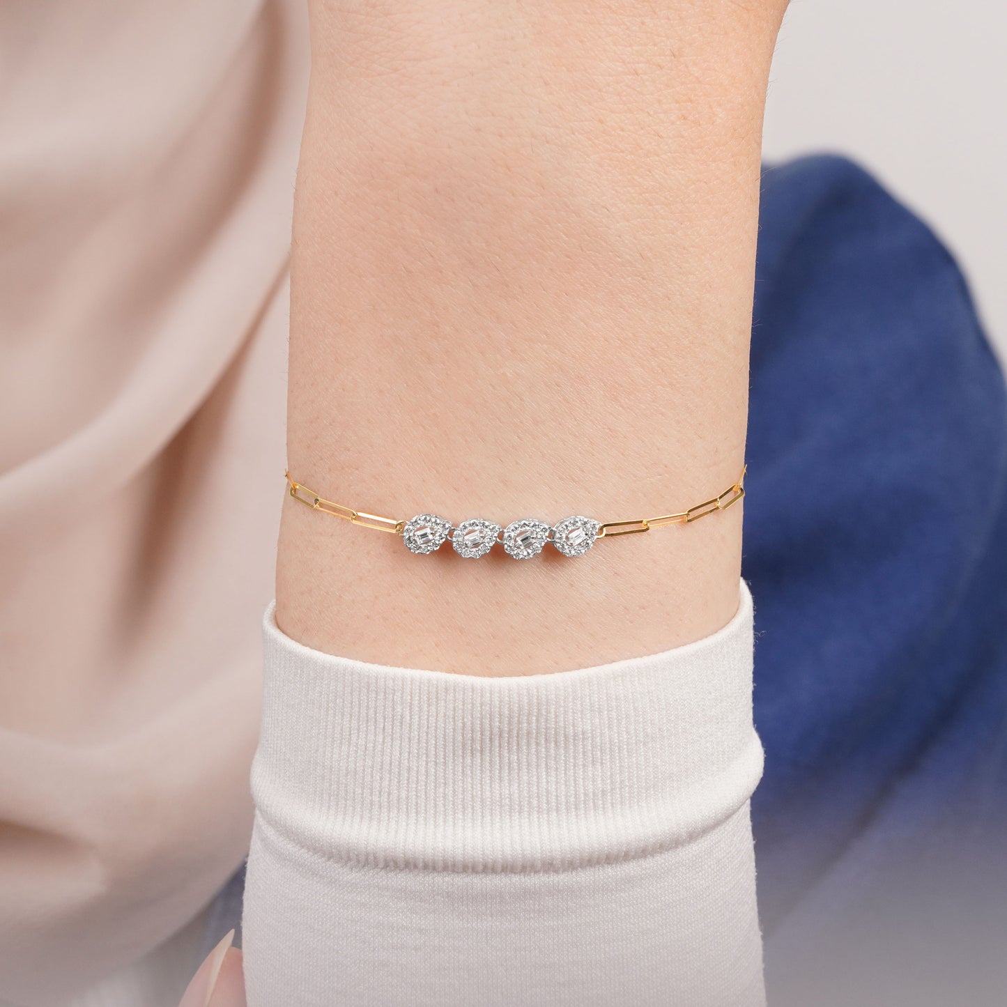18K Yellow & White Bracelet with Zircon Drop shapes in the centre