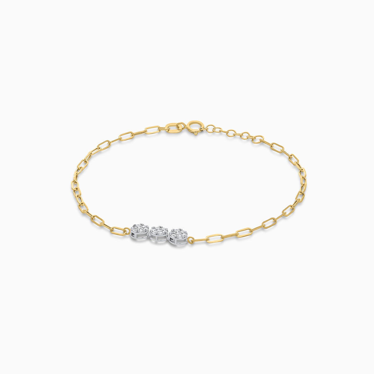 18K Yellow and White Gold Paperclip Bracelet with Zircon Stones