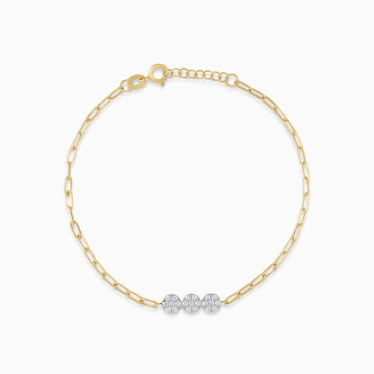 18K Yellow and White Gold Paperclip Bracelet with Zircon Stones