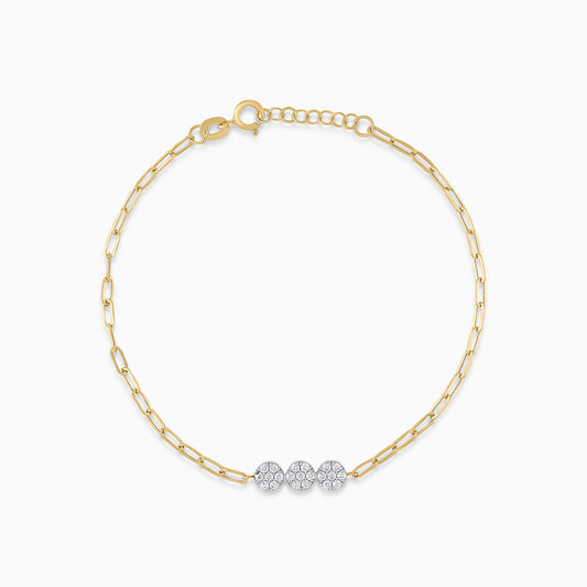 18K Yellow and White Gold Paperclip Bracelet with Zircon Stones