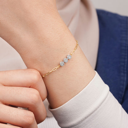 18K Yellow and White Gold Paperclip Bracelet with Zircon Stones