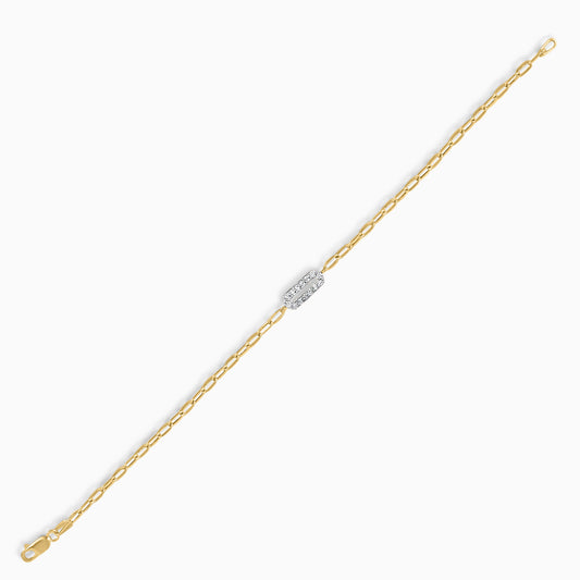18K Yellow and white Gold paperclip bracelet with zircon stones in the centre