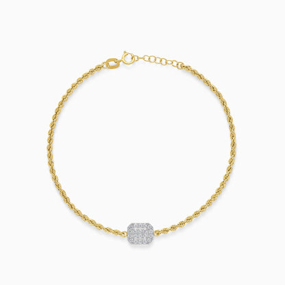 18K Yellow and white Gold Rope chain bracelet with rectangular zircon stones
