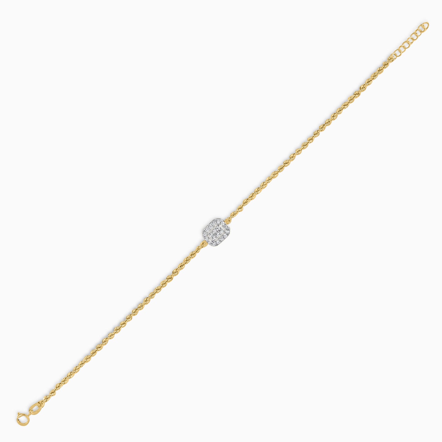 18K Yellow and white Gold Rope chain bracelet with rectangular zircon stones