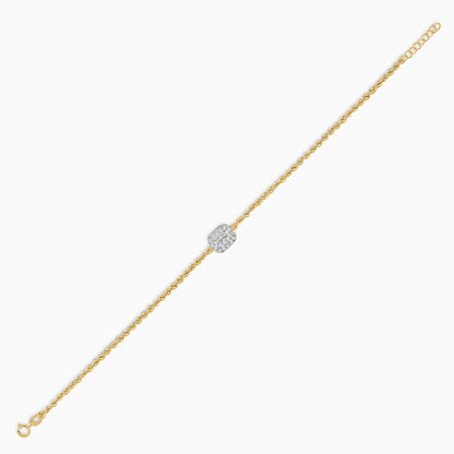 18K Yellow and white Gold Rope chain bracelet with rectangular zircon stones