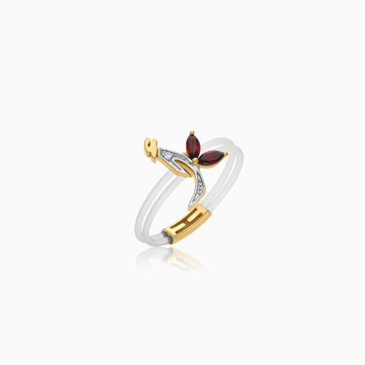 18k Gold Ring Alif letter with Natural Diamonds and gemstones - Floats Collection