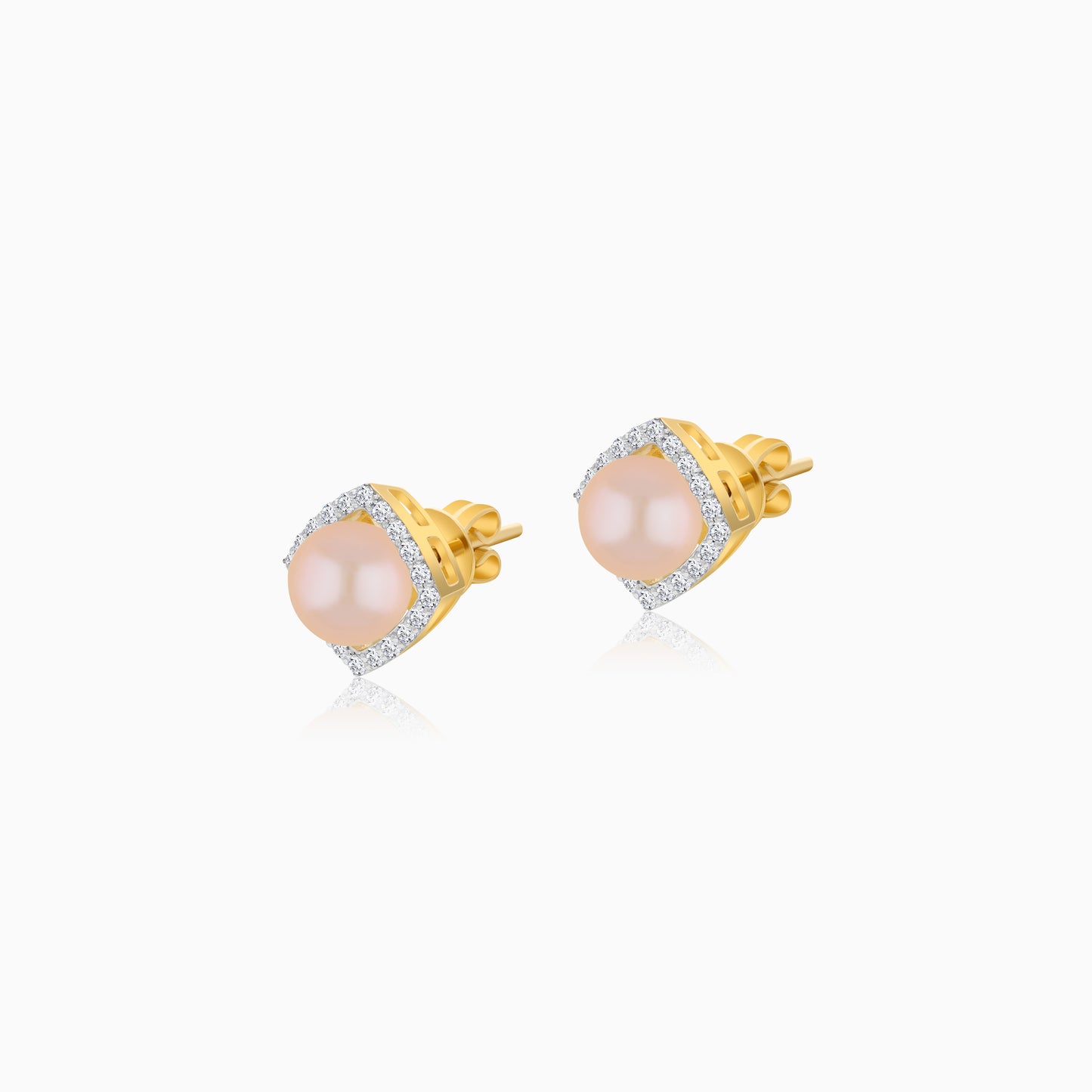 18K Yellow Gold Cultured Pearl and Natural Diamonds Stud Earrings