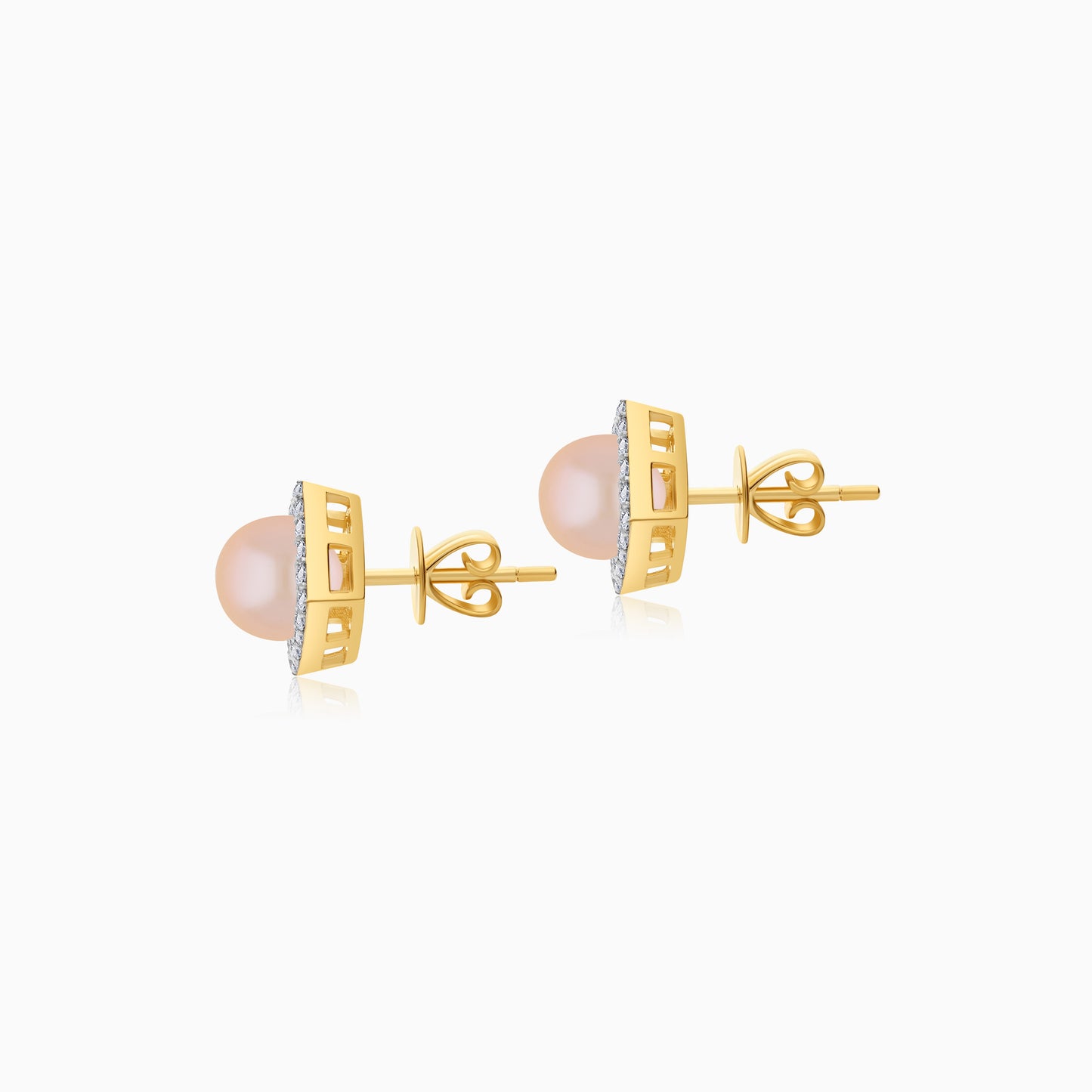 18K Yellow Gold Cultured Pearl and Natural Diamonds Stud Earrings