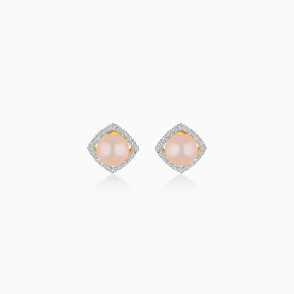 18K Yellow Gold Cultured Pearl and Natural Diamonds Stud Earrings