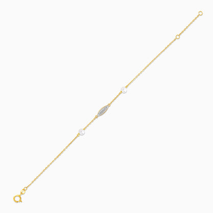 18K Yellow Gold Diamond and Twin Pearl Linear Bracelet - Danah Diamond Collection