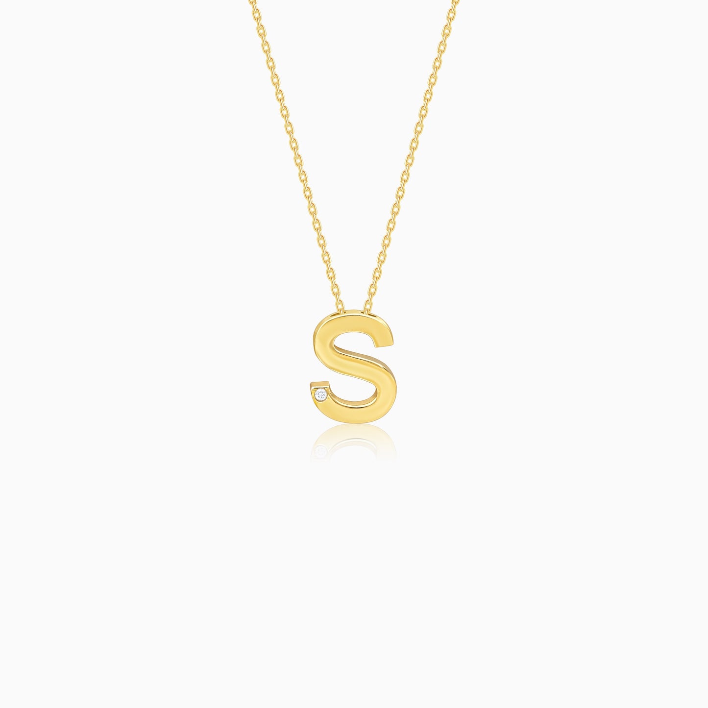 18k Yellow Gold Necklace with Letter “S” Decorated with Single Natural Diamond Stone | Alpha Collection