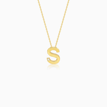18k Yellow Gold Necklace with Letter “S” Decorated with Single Natural Diamond Stone | Alpha Collection