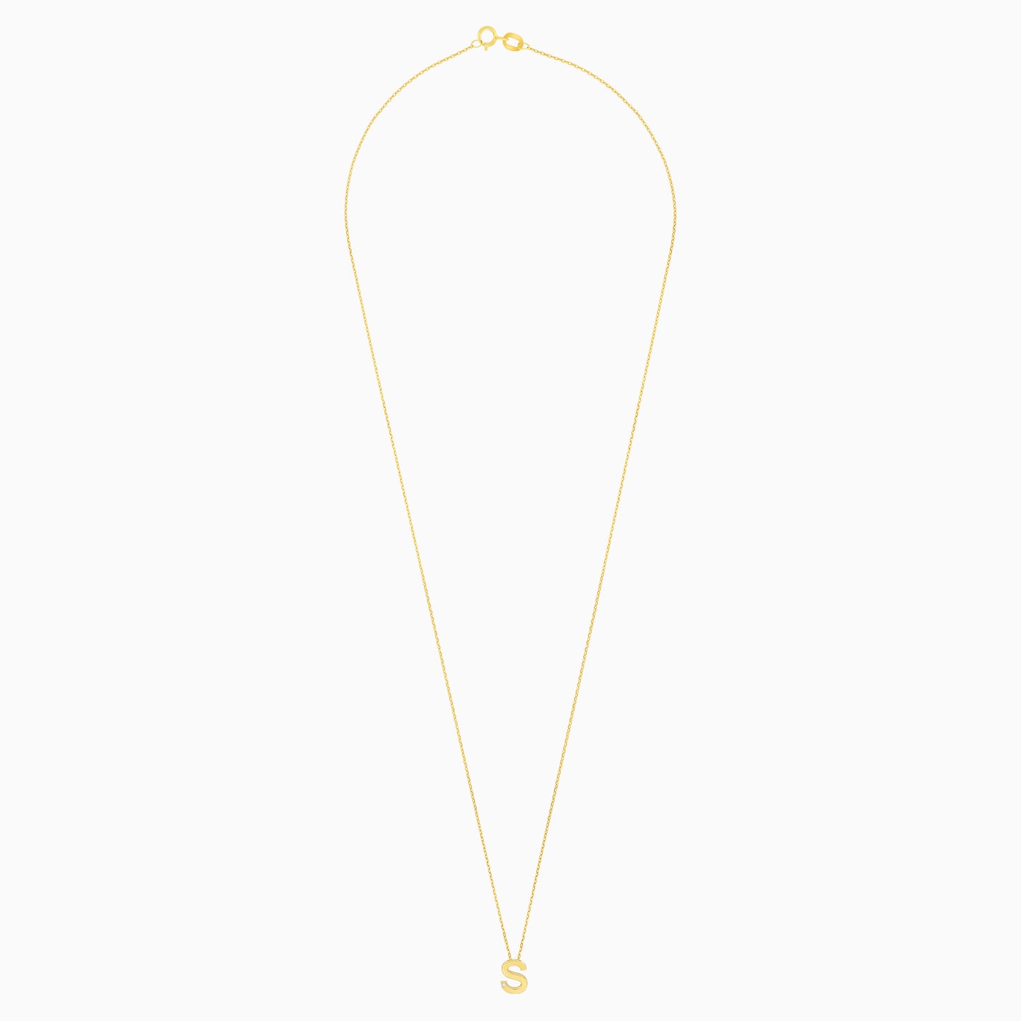 18k Yellow Gold Necklace with Letter “S” Decorated with Single Natural Diamond Stone | Alpha Collection