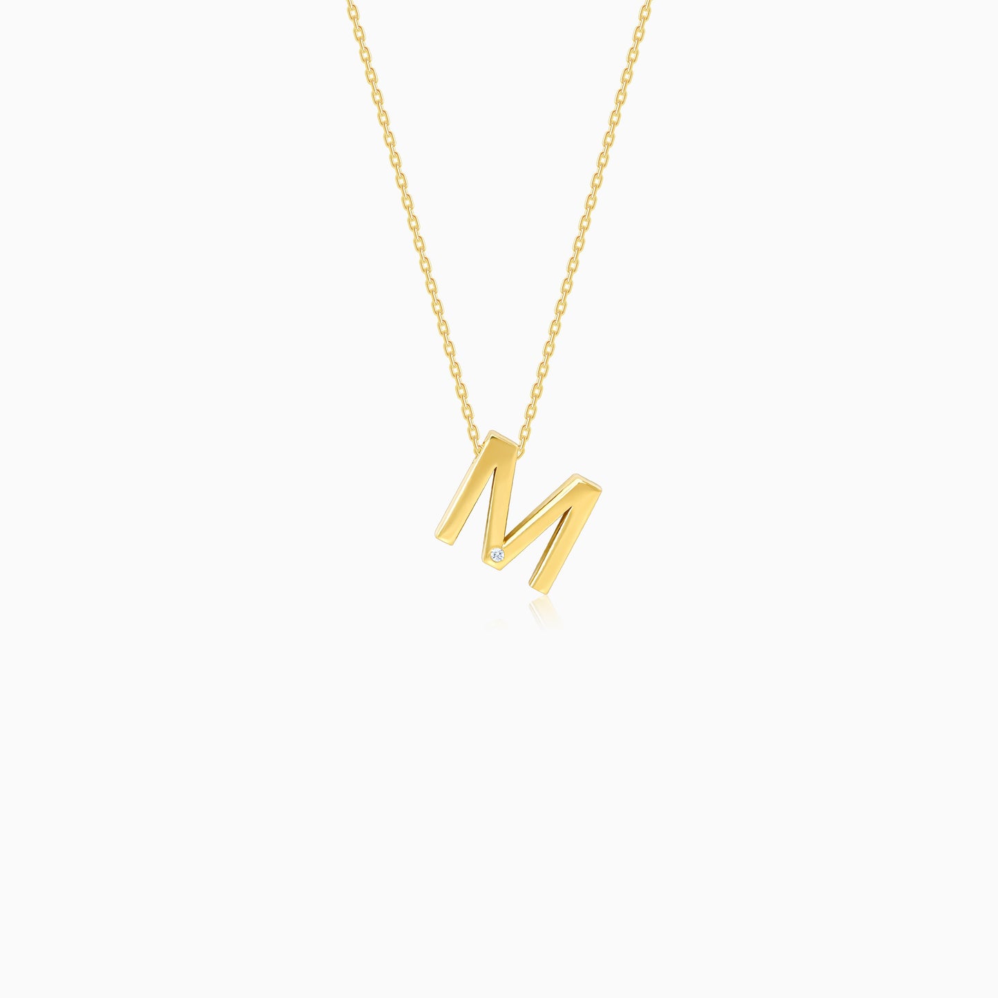 18k Yellow Gold Necklace with Letter “M” Decorated with Single Natural Diamond | Alpha Collection