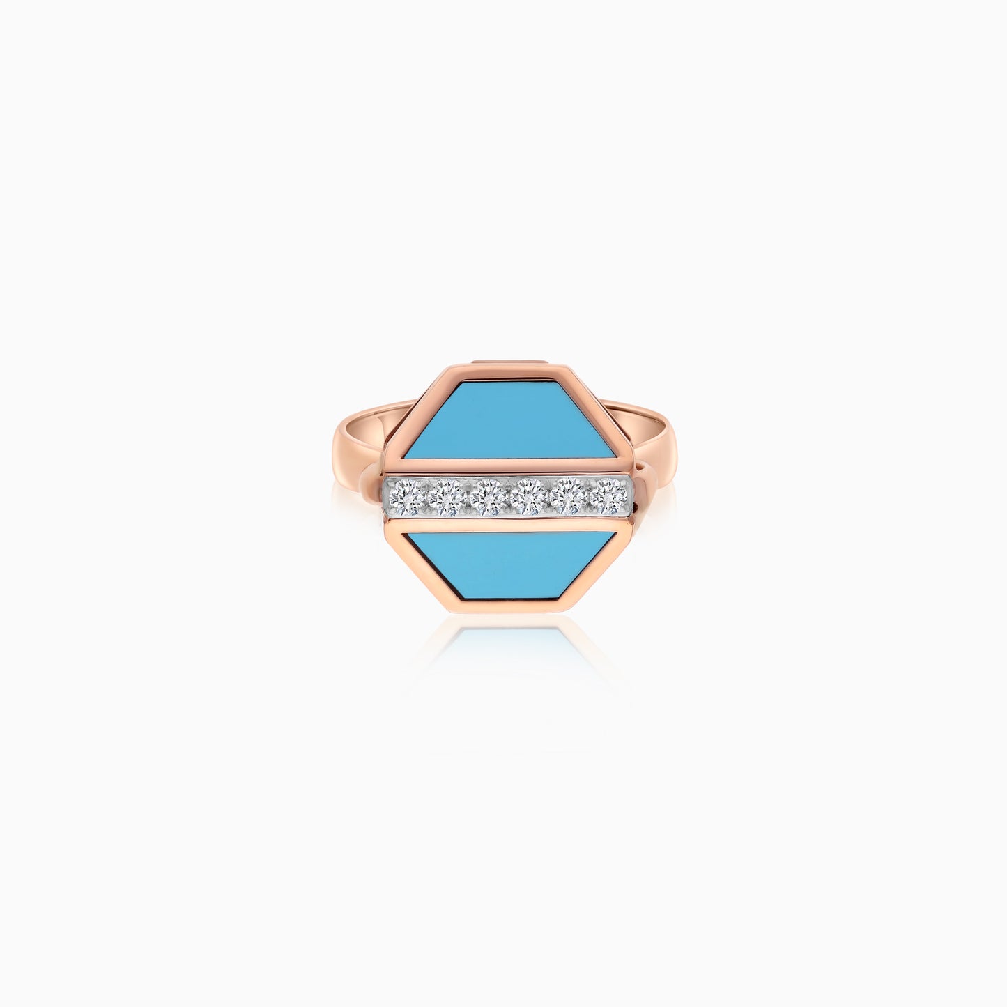 18k Rose Gold Turquoise Ring and Natural Diamonds - Bovo Collection