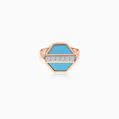 18k Rose Gold Turquoise Ring and Natural Diamonds - Bovo Collection