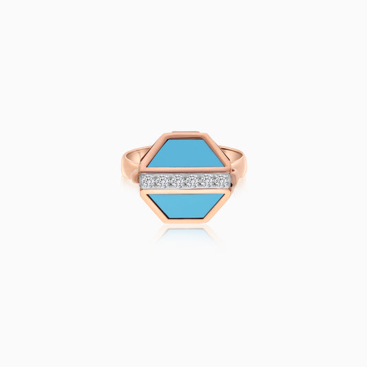 18k Rose Gold Turquoise Ring and Natural Diamonds - Bovo Collection