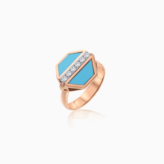 18k Rose Gold Turquoise Ring and Natural Diamonds - Bovo Collection