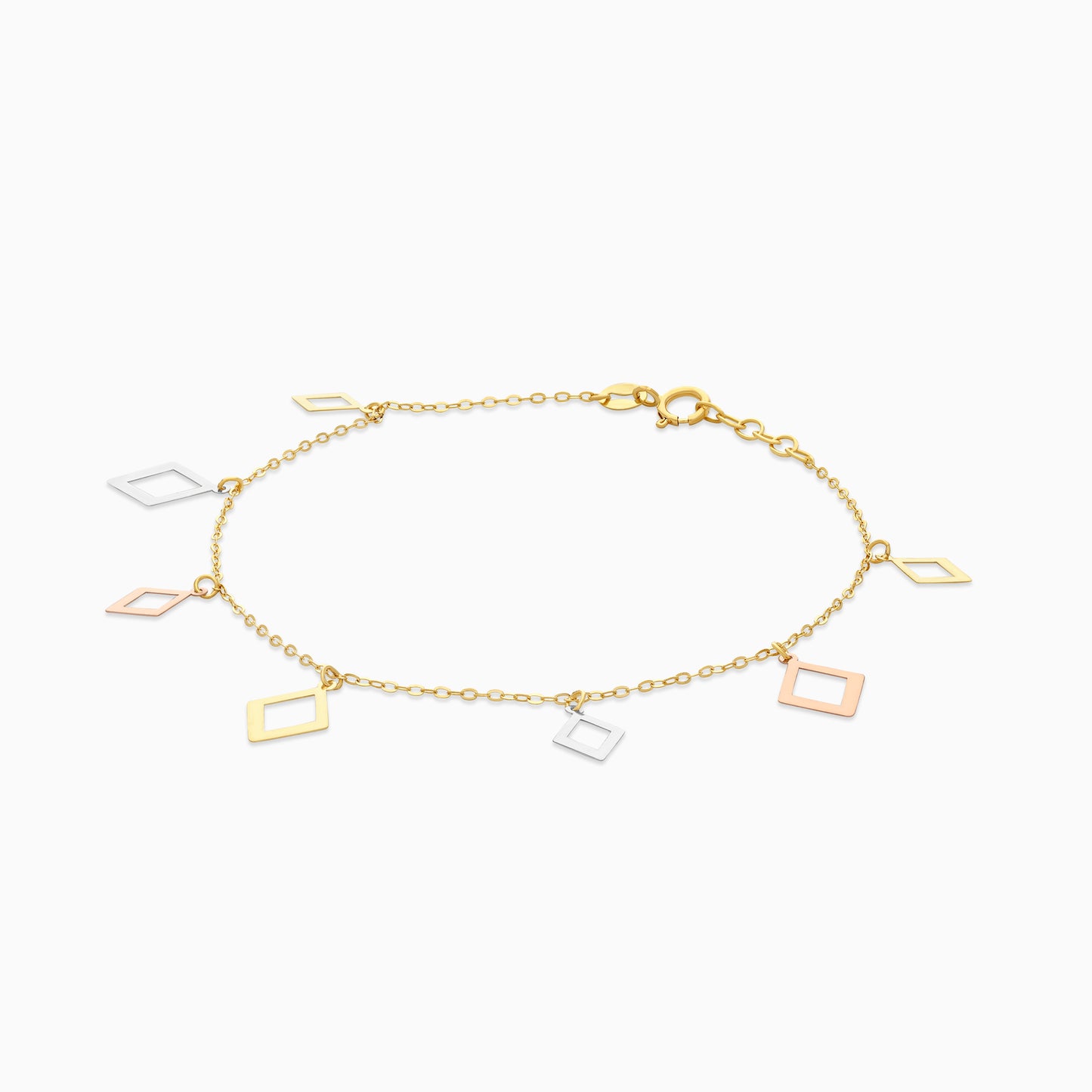18k Tri-Colour Gold Geometric Charm Bracelet