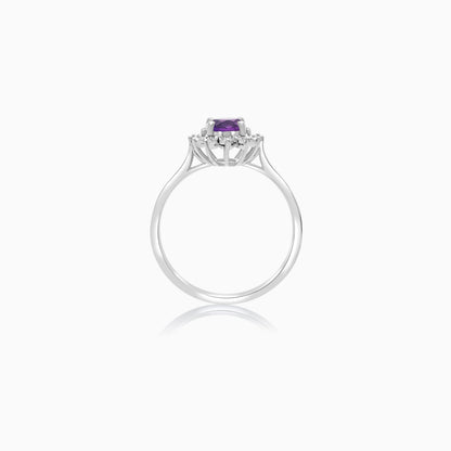 18k White Gold Amethyst and Natural Diamonds Ring - Diana
