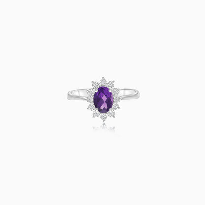 18k White Gold Amethyst and Natural Diamonds Ring - Diana