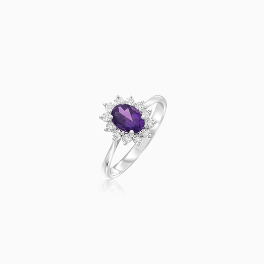 18k White Gold Amethyst and Natural Diamonds Ring - Diana