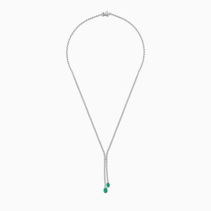 18k White Gold Natural Emerald & Diamonds Necklace