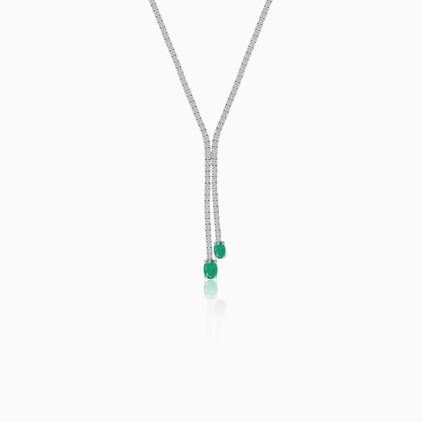 18k White Gold Natural Emerald & Diamonds Necklace