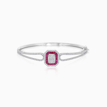 18k White Gold Ruby & Natural Diamonds Bangle