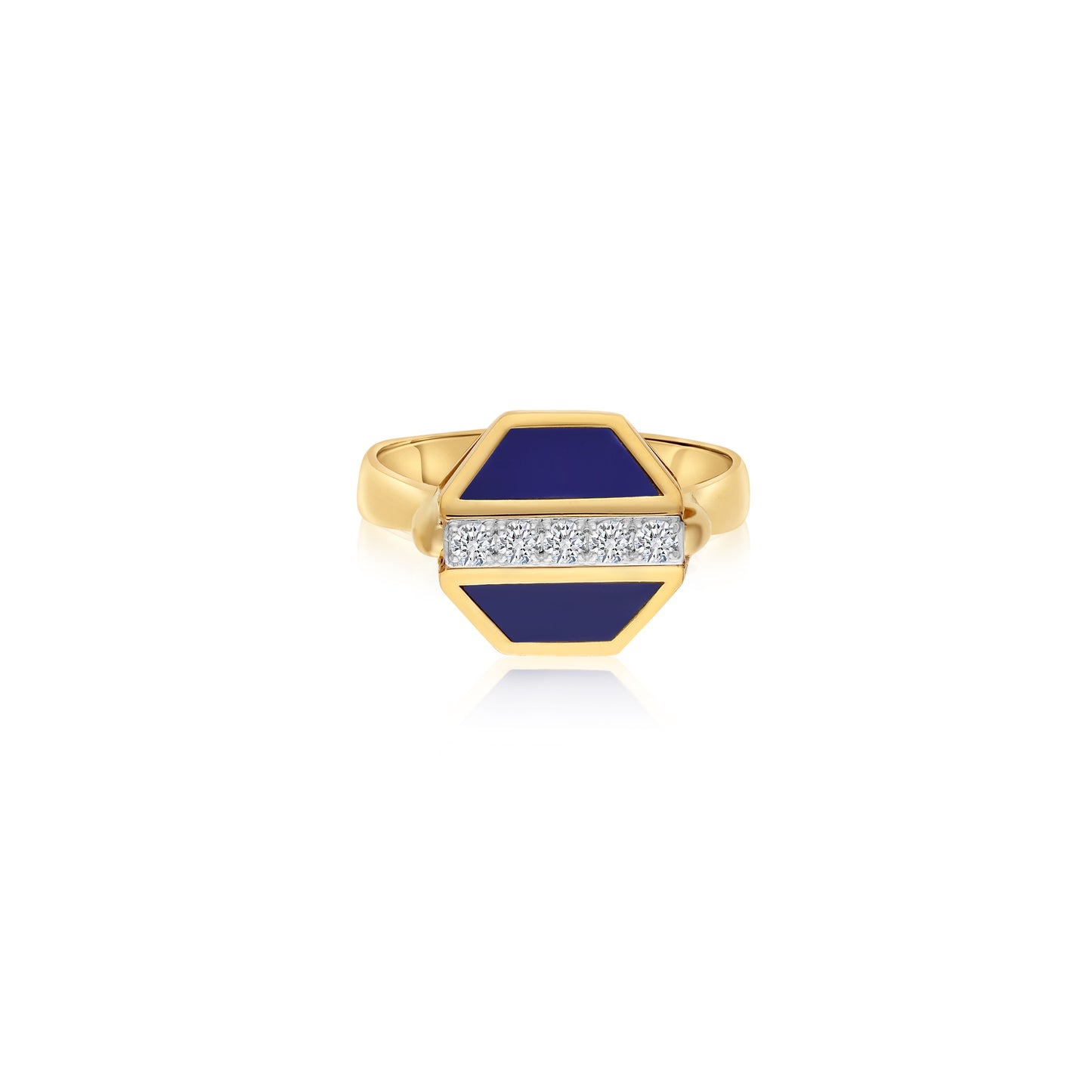 18k Yellow Gold Lapis Lazuli and Natural Diamonds Ring - Bovo Collection
