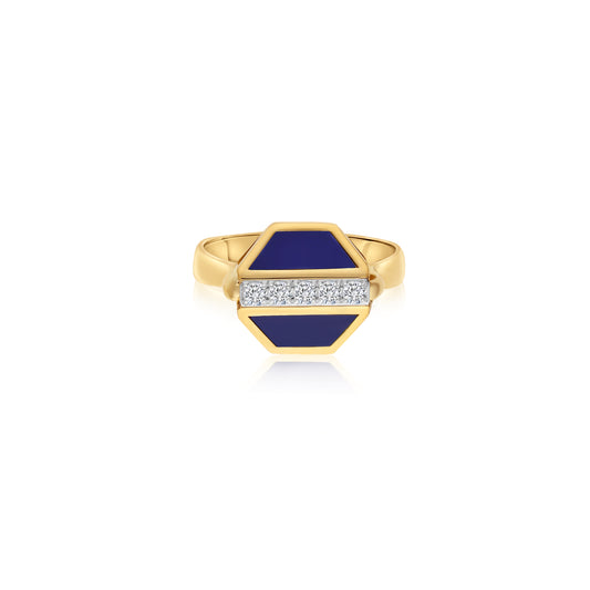 18k Yellow Gold Lapis Lazuli and Natural Diamonds Ring - Bovo Collection