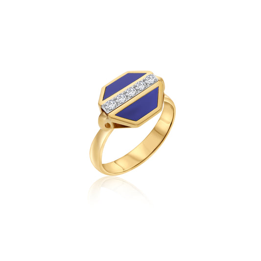 18k Yellow Gold Lapis Lazuli and Natural Diamonds Ring - Bovo Collection