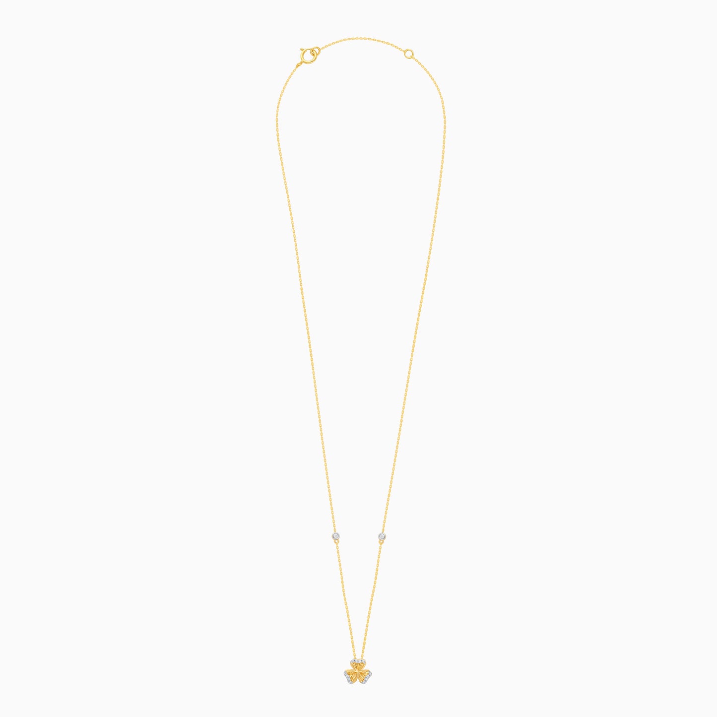 18k Yellow Gold Natural Diamond Accented Gold Clover Kids Necklace - Farfalla