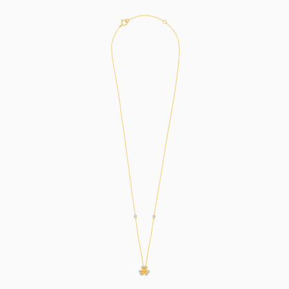 18k Yellow Gold Natural Diamond Accented Gold Clover Kids Necklace - Farfalla