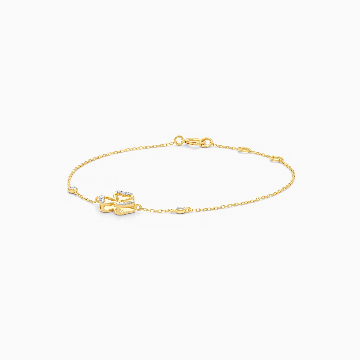 18k Yellow Gold Natural Diamond Accented Gold Clover Bracelet For Kids - Farfalla