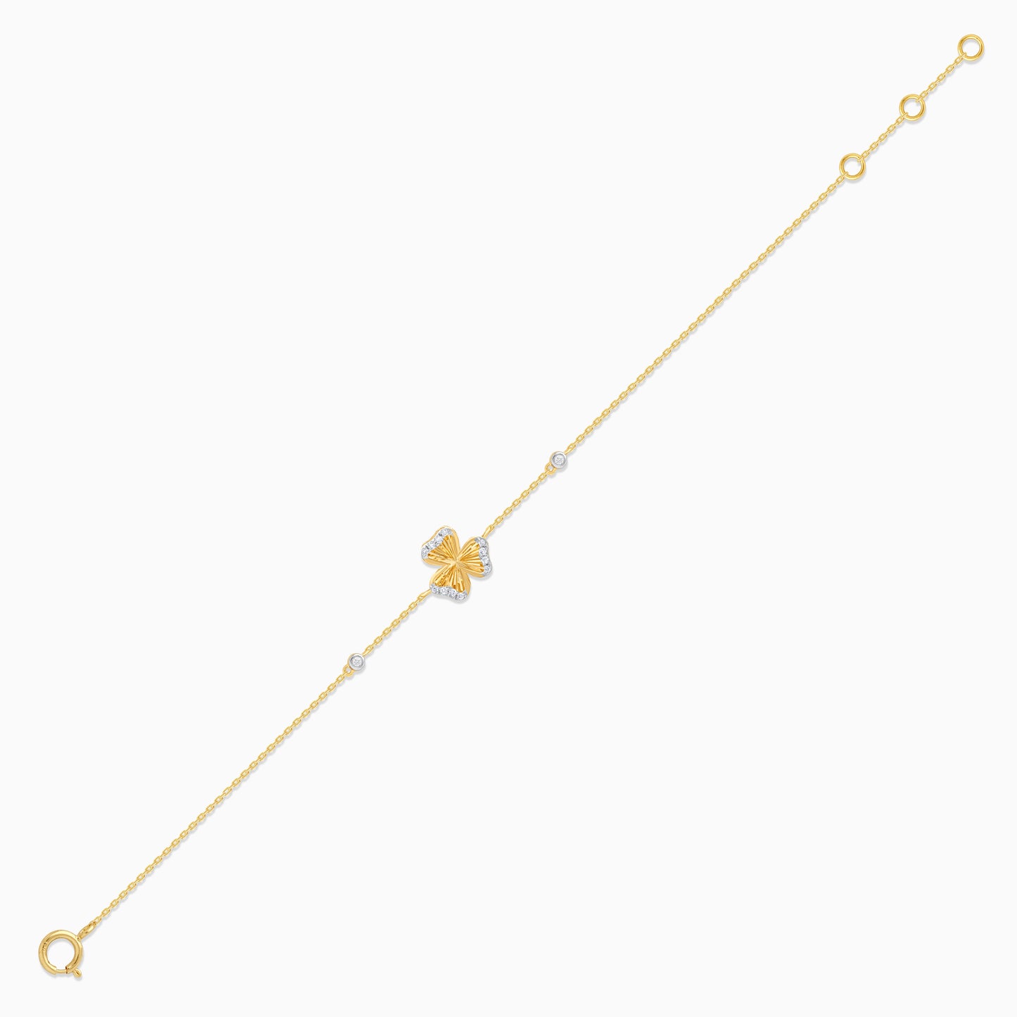18k Yellow Gold Natural Diamond Accented Gold Clover Bracelet For Kids - Farfalla