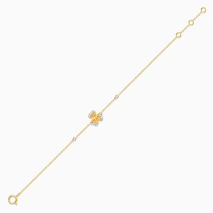 18k Yellow Gold Natural Diamond Accented Gold Clover Bracelet For Kids - Farfalla